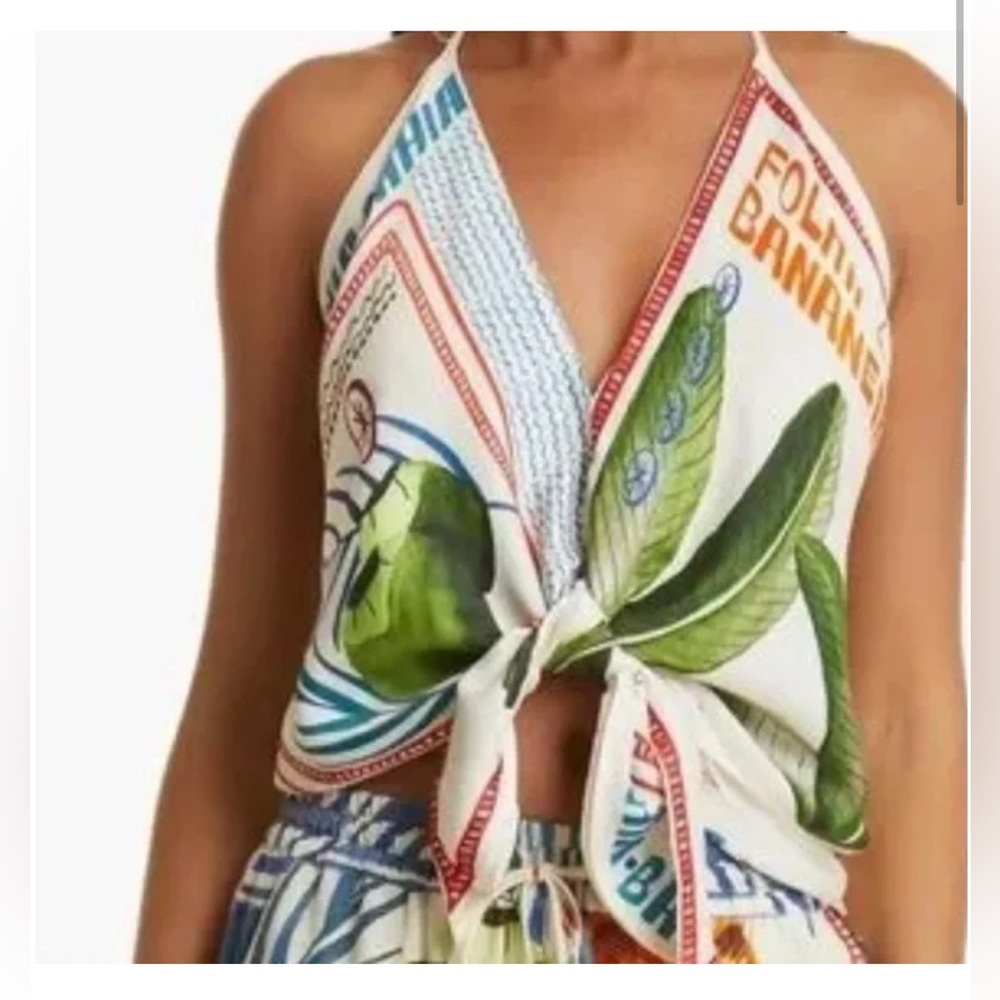 FARM Rio Our Stamps Tropical Print halter blouse NWt
